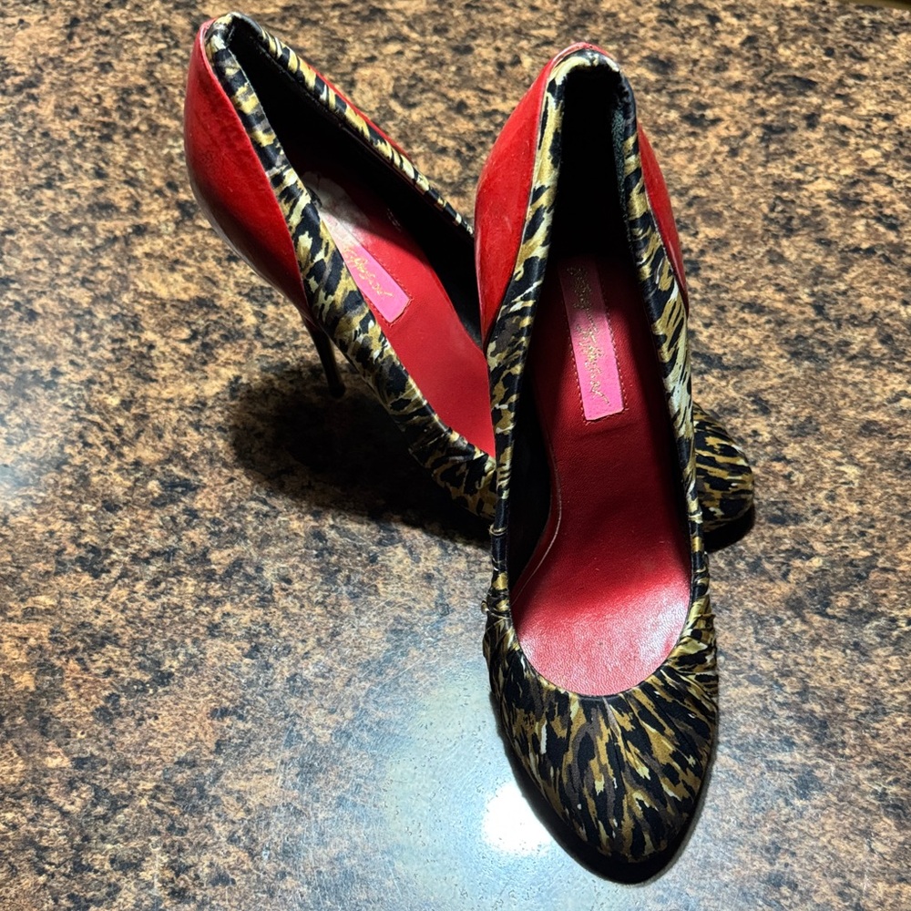 Betsey Johnson Red and Leopard Print Heels